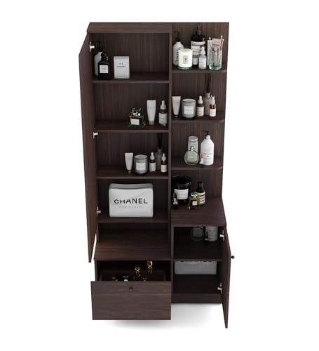 Image of Nexivo Dressing Table | Choco Walnut Finish | Including Mirror, Storage Drawers & Shelves | Knock Down Assembly | 36 Months Warranty