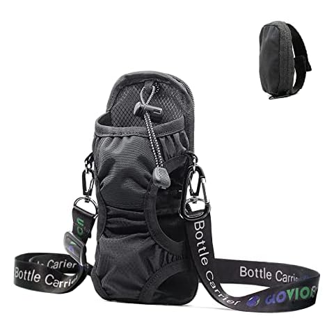 Glovion Portable Water Bottle Holder(Instantly Folded into Pouch Not Use for Carry),Bottle Carrier with Detachable Adjustable Shoulder Strap, Water Bottle Sling Bag with Carabineer for Outdoor Cover