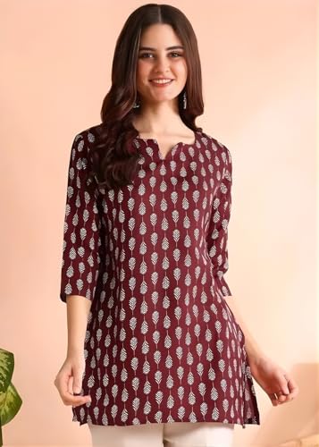 Image of Women's Short Kurti in TopsTunic Rayon Cotton Blend | Ladies Ethnic Tunic