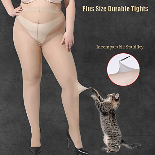 Image of Plus Size Durable Tights - 2 Pack 30D Shiny Queen Size Pantyhose, for Chubby Women, Girls