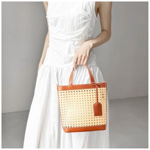 Bolso playa bambú trenzado cuero ajustable mujer miniatura 2