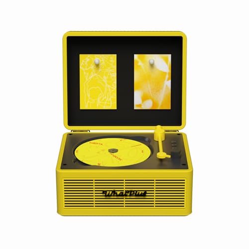 Image of CD Player with Bluetooth Speaker, High-Fidelity Sound, App-Controlled, Magnetic Display for Photos & Pins, Retro Desktop Music Player, Gift for Music Lovers (Black and Yellow)