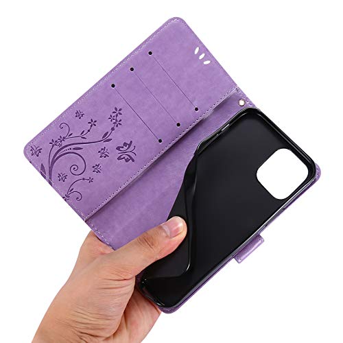 Capa C-Super Mall-UK para iPhone 12 Pro, capa para iPhone 12, capa carteira em relevo borboleta com