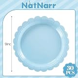 NatNarr 30 Stück Hellblaue Pappteller, 9 Inch Einweg Party Pappteller mit Wellenschliff, Babyblau Dessertteller für Geburtstag, Babyparty, Hochzeit