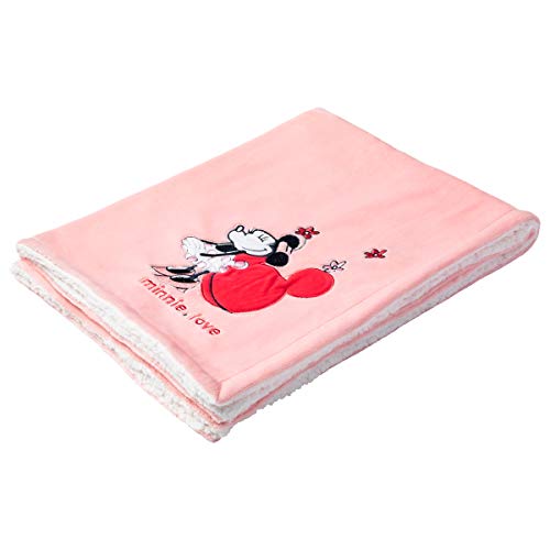 babyCalin - Disney Couverture bébé bi-matière 75 x 100 cm - Minnie Rose/Blanc