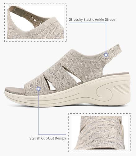 Image of Womens Wedge Sandals Platform Walking Sandals Open Toe Ankle Elastic Strap Casual Comfortable Summer Dressy