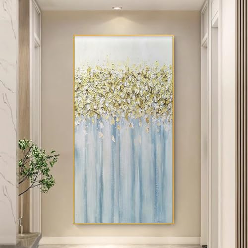Tableau arbre de fortune feuille d'or fait main grand format de luxe