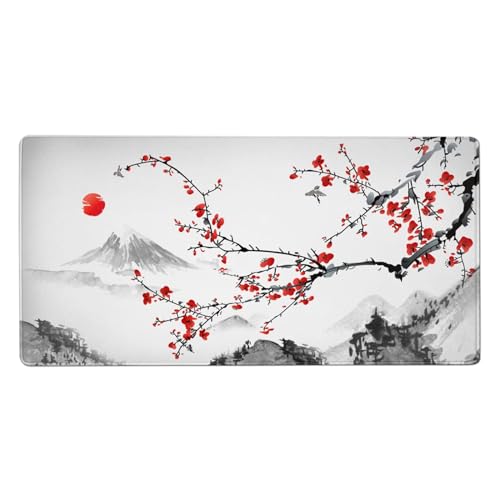 AQQA Extended Gaming Mouse Pad Cherry Blossoms Japanese XXXXL Full Desk Mousepad 48