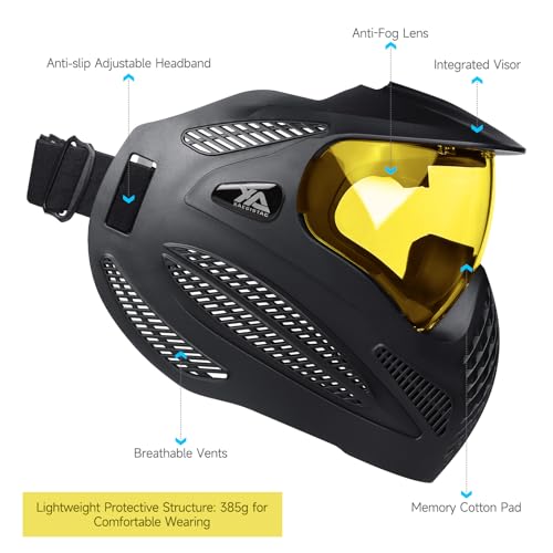 Image of Xaegistac Paintball Mask-Intergrated Sun Visor Airsoft Mask | Airsoft Mask with Wide Field of View, Anti Fog, Adjustable Headband for Paintball, Airsoft