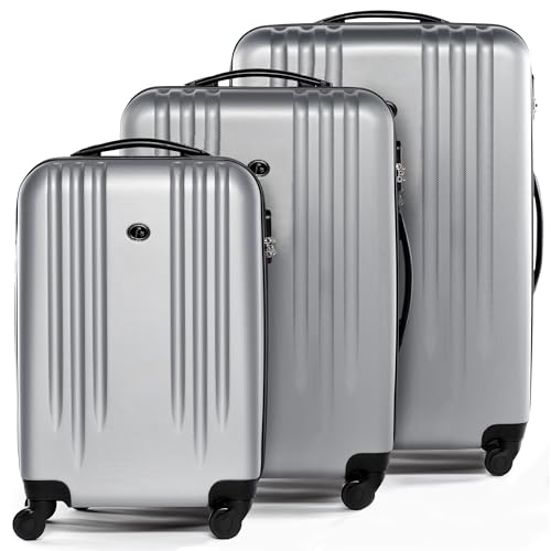 FERGÉ Kofferset 3 teilig Hartschale Marseille Reisekoffer Trolley-Set (Handgepäck, L, XL) 3er Set Hartschalenkoffer Roll-Koffer 4 Rollen 100{3865d707a07fe0cf9d69a3baceadf28a04df8141a40fd7d27f1a1cebac298b6e} ABS Silber FERGÉ Kofferset 3 teilig Hartschale Marseille Reisekoffer Trolley-Set (Handgepäck, L, XL) 3er Set Hartschalenkoffer Roll-Koffer 4 Rollen 100{3865d707a07fe0cf9d69a3baceadf28a04df8141a40fd7d27f1a1cebac298b6e} ABS Silber