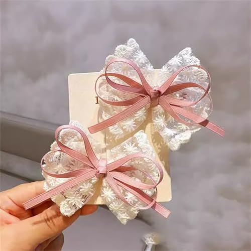 2 PCS White Lace Bow Hair Clips for Women Pink Bowkont Ribbon Small Hair Clip Summer Duck Billed Hairclips Decorative Barrettes for Women Thin Thick Hairs Duckbill Hairclip for Styling Accessories miniatura 5