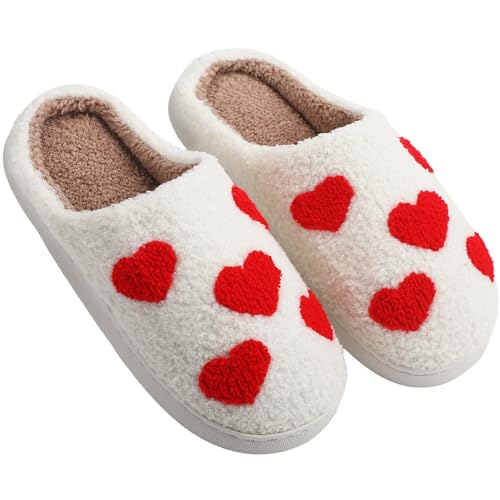 Valentines Heart Slippers for Women Valentines Plush Non Skid House Slippers for Galentine's day