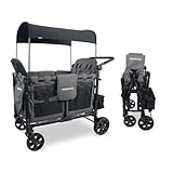 WONDERFOLD W4 Elite Quad Stroller Wagon Featuring 4 Face-to-Face Seats with 5-Point Harnesses, Adjustable Push Handle, and Removable UV-Protection Canopy, Charcoal Gray