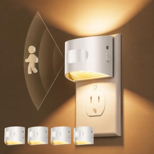Image of L LOHAS LED Motion Sensor Night Light, Night Lights Plug into Wall, 4 Pack | Nightlight with Dusk to Dawn & Motion Detection Sensor, 30-100Lm Adjustable Brightness, 3000K Warm White, White Housing