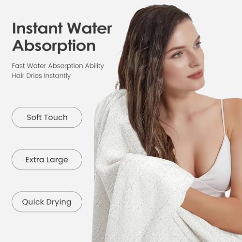 Image of JML Microfiber Bath Towels Set of 2, 30 in x 60 in, Oversized, Ultra Soft, Super Absorbent, Fast Drying, No Fading Large Bathroom Towel Set for Sport, Travel, Fitness, SPA,Yoga (Coral Fleece - White)