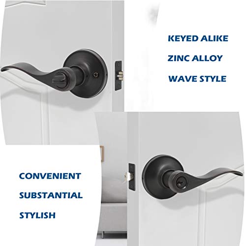 Image of Gobrico Oil Rubbed Bronze Keyed-Alike Entry Door Locks Wave Handle Lever for Exterior Door with Same Key, 6Pack