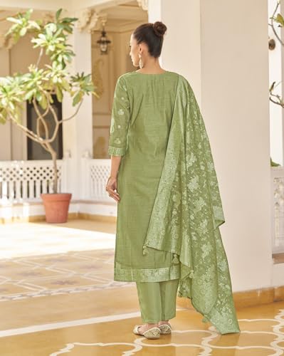 Image of Shaily Premium Silk Blend Woven Design Readymade Kurta with Pants and Dupatta Set | Ethnic Set | 3-Piece Suit Set | Haldi and Wedding Suit Set for Women