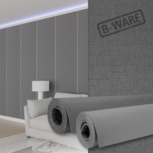 HEXIM Selbstklebende Tapete (B-Ware) 280x65cm Isoliertapeten XPE Leinenstruktur dunkelgrau, Dämmtapete Thermotapete Akustiktapete Klebetapete (Aschgrau, 1 Rolle / 1.82m²)