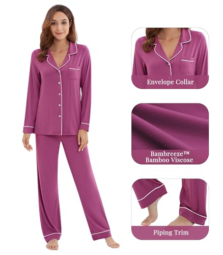 Image of WiWi Viscose from Bamboo Women's Pajamas Set Super Soft Button Down Top and Pants Sleepwear Cooling Pjs S-3X