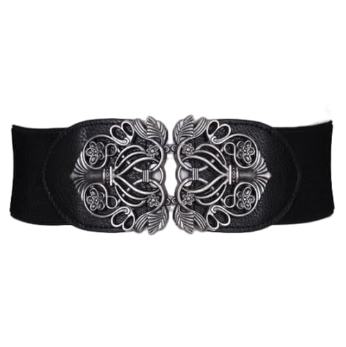 Stretchy Belt Outer Wear Waist Belt Retro Black Elastic Costume Wide Waist Belt for Women with Skirt