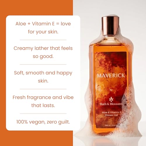 Image of Bath & Blossoms Maverick Shower Gel | Warm Citrus & Spice Fragrance | Rich Foaming Lather | Aloe Vera & Vitamin E | Gentle Moisturising formula suitable for all skin types | Vegan & 100% Paraben Free | Premium Body Care