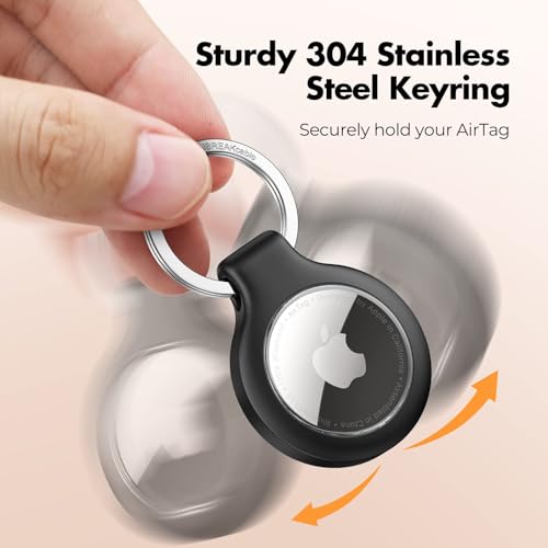 Image of UNBREAKcable 360 Protective Holder for AirTag, [4-Pack] AirTags Keyring [Full Cover] [Scratch-Resistant] [Pefect Fit] [304 Stainless Steel] Keychain for AirTag TPU Case for Key, Luggage, Pet Collar