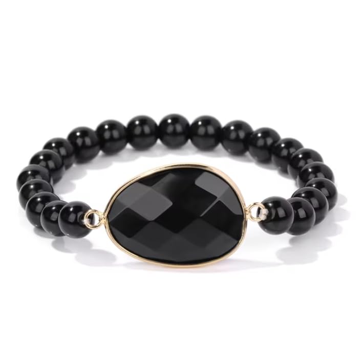Bracelet Lapis Lazuli et onyx noir élastique pour harmonie Feng Shui