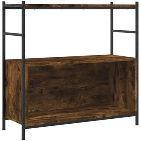 vidaXL Smoked Oak Bookshelf with Iron Frame Cover