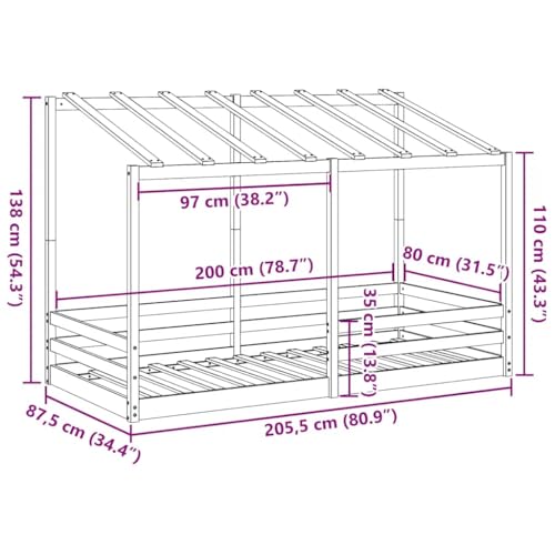 Vidaxl Letto Bambini Con Tetto Bianco 80X200 Cm Legno Massello Di Pino, Letto Per Bambini In Legno, Arredo Per Bambini, Giroletto Per Bambini - 3