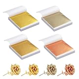 Pushiibee Imitazione Foglia Oro, 400 Fogli Foglia Oro Imitazione per Hobby Creativi Fai da Te, 4 Colori Fogli Oros Argento Rosé Carta Oros per Decorazioni e Nail Art