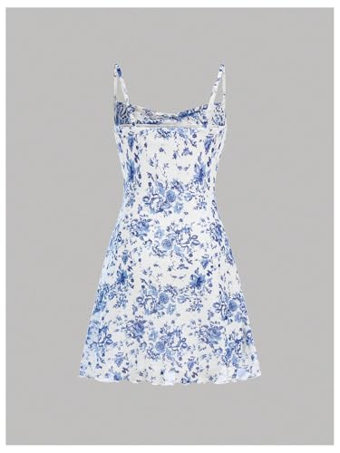 Floerns Girl's Floral Print Spaghetti Strap Sundress Square Neck Ruched Cami Dress2