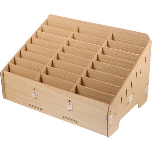 BESTOYARD 24cuadrículas Cuadros Organizador de Madera para Escritorio Soporte de Móvil y Almacenamiento Diseño Moderno para Oficina y Estudio Madera Natural