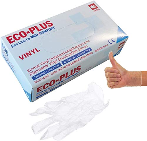 Preisvergleich Produktbild ECO PLUS Handschuhe Vinyl puderfrei natur Einmalhandschule, 100 Stück (S)