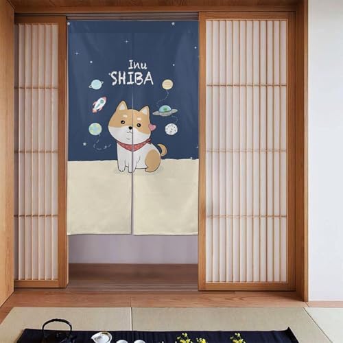 ドアカーテン 暖簾のれん 柴犬 犬柄 萌え かわいい おしゃれ 間仕切り ロング のれん 玄関 リビング キッチン 出入り口 幅86cm丈143cm FD90