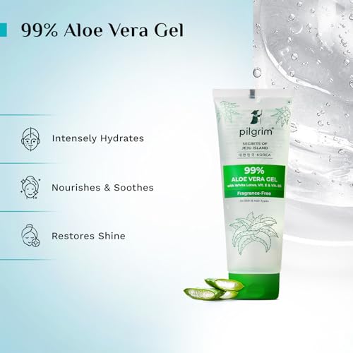 PILGRIM Korean 99% Pure Aloe Vera Gel 200ml with Vitamin E & Vitamin B5 for Face & Hair | Hydrates & Soothes Skin | Conditions & Softens Hair | Free from Parabens, Sulphates, Mineral Oils & Fragrance I For Women and Men - Image 4