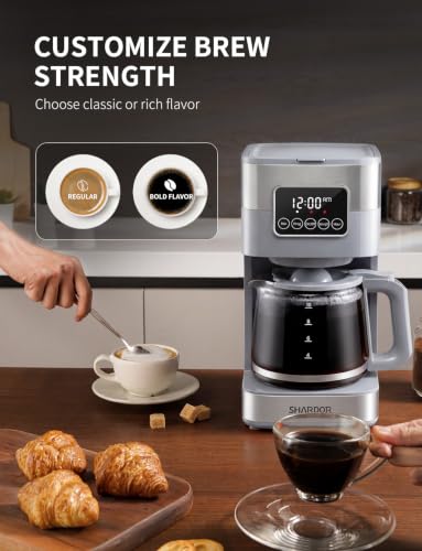 Image of SHARDOR 10-Cup Programmable Coffee Maker, Regular & Strong Brew Drip Coffee Machine for Home and Office, Auto Shut Off, Permanent Filter (gray)