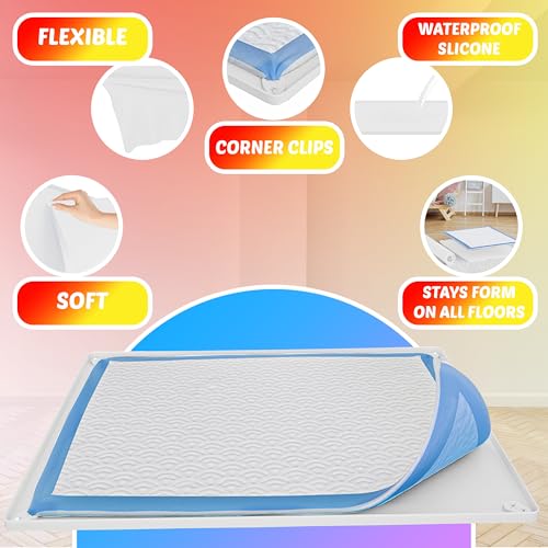 Image of TidyFriend Dog Pee Pad Holder Tray Fits for 28 inch x 34 inch Pee Pads with Corner Lock Holes, Raised Edges, Non-Spill, Easy to Clean Silicone Dog Potty Tray Holder, For Indoor Floor Protection (White)