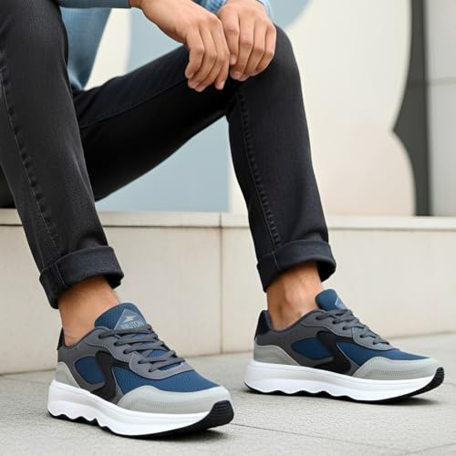 Image of BRUTON Men's RAPTOR-608 Blue Casual Stylish Sneakers | Lightweight Lace-Up Shoes | Cushioned Walking, College, Travel & Everyday Casual Footwear