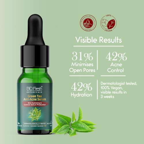 Image of Biofresh Green Tea Antioxidant Serum Provides Intense Hydration Controls Sebum Production and Decrease Breakouts 100% Vegan for Revitalizing Hydrates & Plumps Skin 15ml