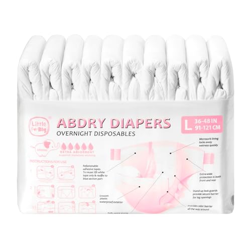 Image of Littleforbig Adjustable Tapes Adult Diaper 10 Pieces - ABDry Ultra Absorbent Diapers 6500 mL White (Large 36 inch-48 inch)