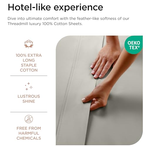Threadmill Luxury 800 Thread Count 100% Cotton Sheets - Sateen Weave Twin XL Bed-Sheets, Better Than Egyptian Cotton,3 Pc Solid Bedding Set (Moonrock Grey), Fits 15" Deep Pocket by Threadmill - Image 5