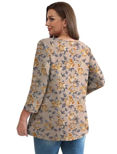 Image of OFEEFAN 3 /4 Length Sleeve Womens Tops 2026 Blouses for Women Dressy Casual Fashion Clothing V Neck Babydoll Tops Fall Outfits