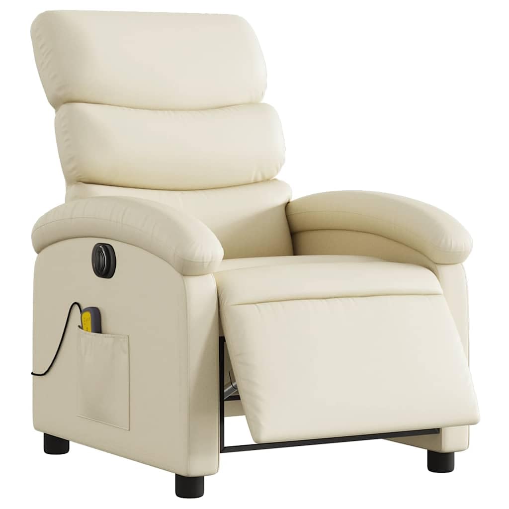 Fauteuil de massage électrique en similicuir crème avec dossier et repose-pied réglables