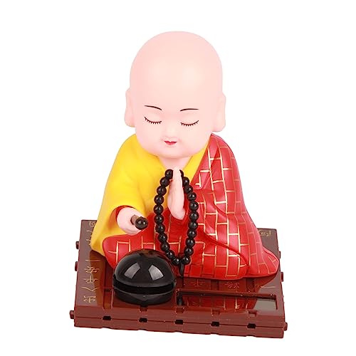 Cyrank Figurine Solaire de Petit Moine, Statue de Moine de Bouddha Chinois, Ornement de Bouddha battant automatiquement, Richesse, santé, décoration Porte-Bonheur pour intérieur de
