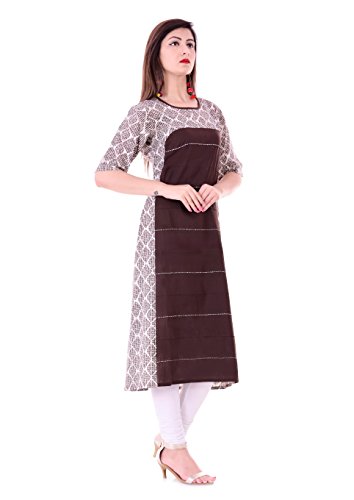 Image of Yash Gallery Women's Cotton Regular Fit A-Line Printed Kurta