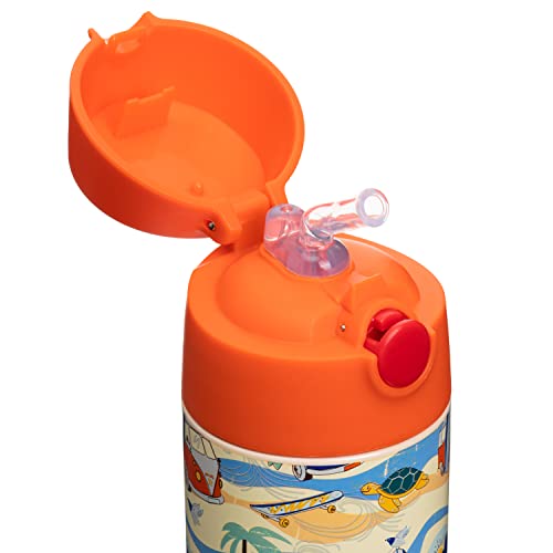 Snug Kids Water Bottle - Insulated Stainless Steel Thermos With Straw (Girls/Boys) - Beach, 17Oz #TOP3