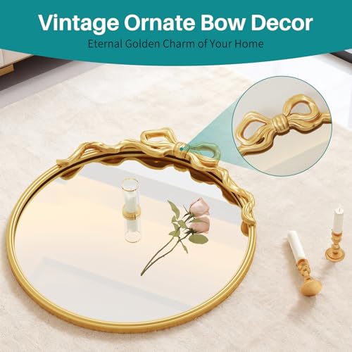 Image of Round Bow Mirror Decor, 21 inchx21 inch Vintage Gold Circle Mirrors