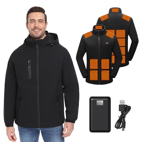 Men's 3-in-1 Heated Jacket with Battery, Waterproof Windproof Detachable Soft Shell Heated Jacket Coat for Winter