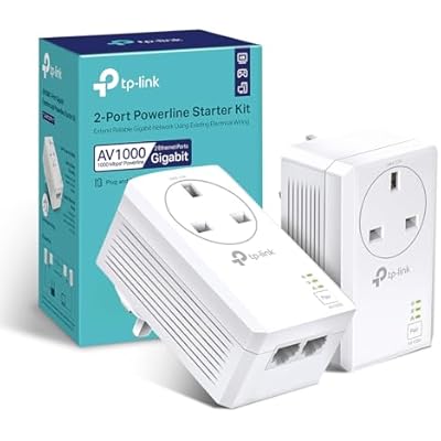 TP-Link TL-PA7027PKIT Passthrough Powerline Adapter Kit, AV1000 2-Port Gigabit, Powerline Network Adapters Speed up to 1000 Mbps, 4K Video Streaming and Online Gaming, No Configuration Required
