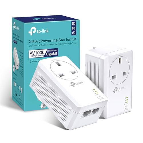 TP-Link TL-PA7027PKIT Passthrough Powerline Adapter Kit AV1000 2-Port Gigabit Powerline Network Adapters Speed up to 1000 Mbps 4K Video Streaming and Online Gaming No Configuration Required